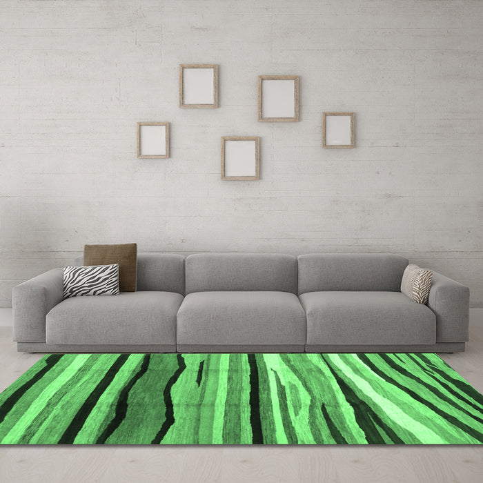 Machine Washable Abstract Emerald Green Contemporary Area Rugs in a Living Room,, wshcon2032emgrn