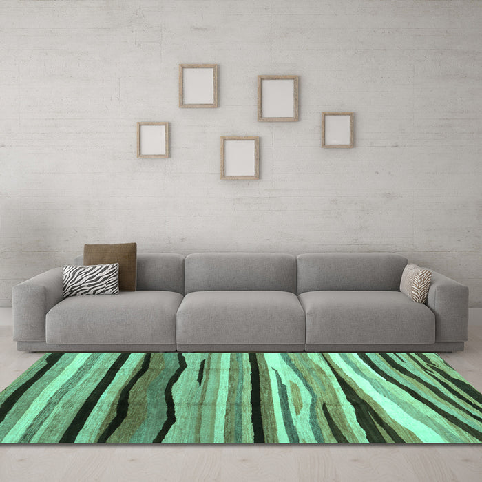 Machine Washable Abstract Turquoise Contemporary Area Rugs in a Living Room,, wshcon2032turq