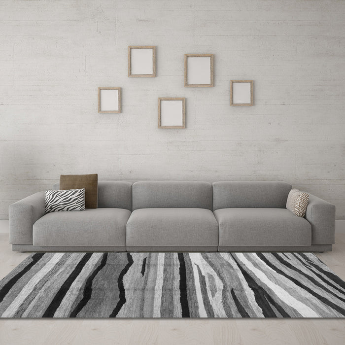 Machine Washable Abstract Gray Contemporary Rug in a Living Room,, wshcon2032gry
