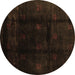 Round Machine Washable Abstract Brown Contemporary Rug, wshcon2033brn