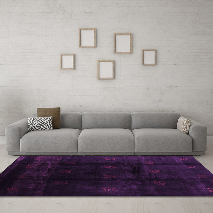 Machine Washable Abstract Purple Contemporary Area Rugs in a Living Room, wshcon2033pur