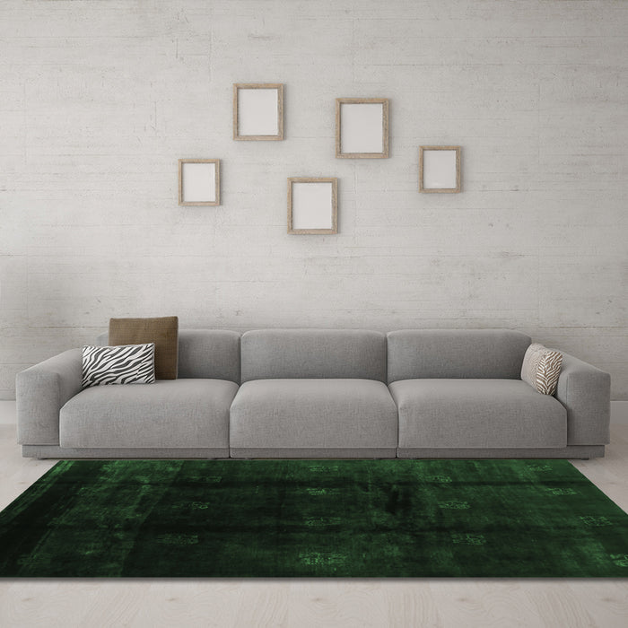 Machine Washable Abstract Emerald Green Contemporary Area Rugs in a Living Room,, wshcon2033emgrn