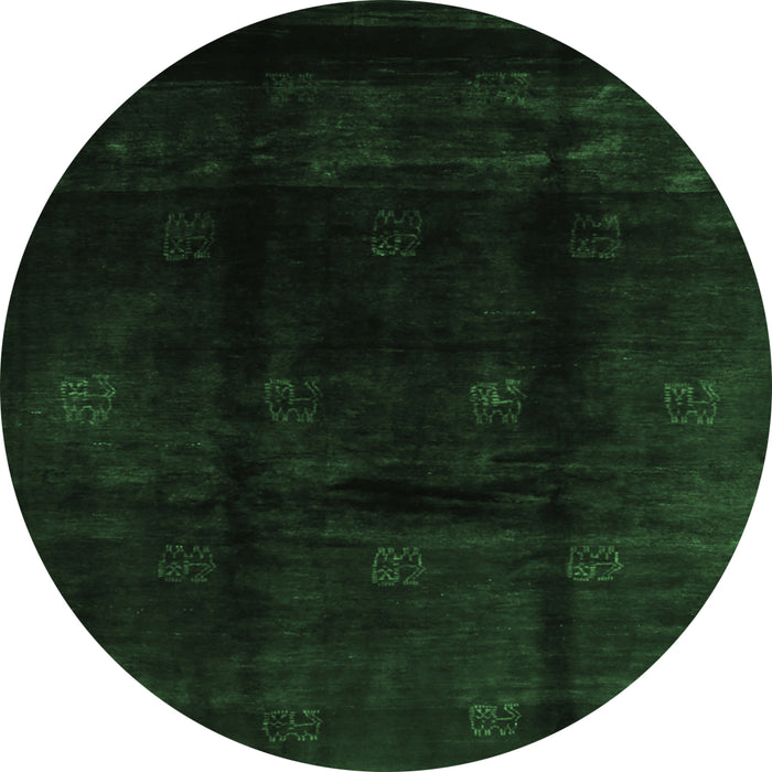 Round Machine Washable Abstract Emerald Green Contemporary Area Rugs, wshcon2033emgrn