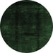 Round Machine Washable Abstract Emerald Green Contemporary Area Rugs, wshcon2033emgrn