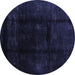 Round Machine Washable Abstract Blue Contemporary Rug, wshcon2033blu