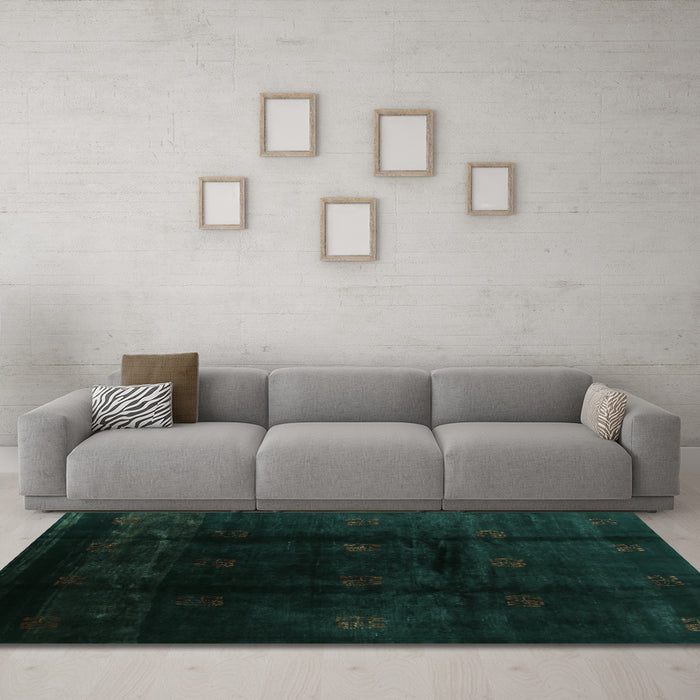 Machine Washable Abstract Turquoise Contemporary Area Rugs in a Living Room,, wshcon2033turq