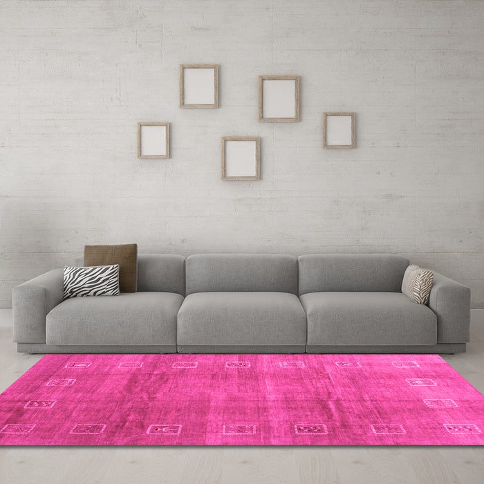 Machine Washable Abstract Pink Contemporary Rug in a Living Room, wshcon2034pnk
