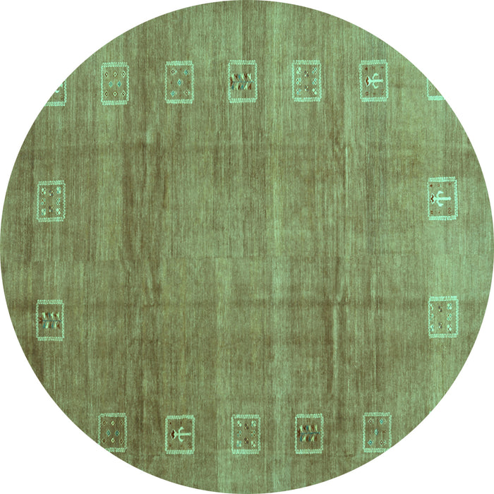 Round Machine Washable Abstract Turquoise Contemporary Area Rugs, wshcon2034turq