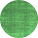 Round Machine Washable Abstract Emerald Green Contemporary Area Rugs, wshcon2034emgrn