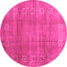 Round Machine Washable Abstract Pink Contemporary Rug, wshcon2034pnk