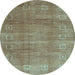 Round Machine Washable Abstract Light Blue Contemporary Rug, wshcon2034lblu