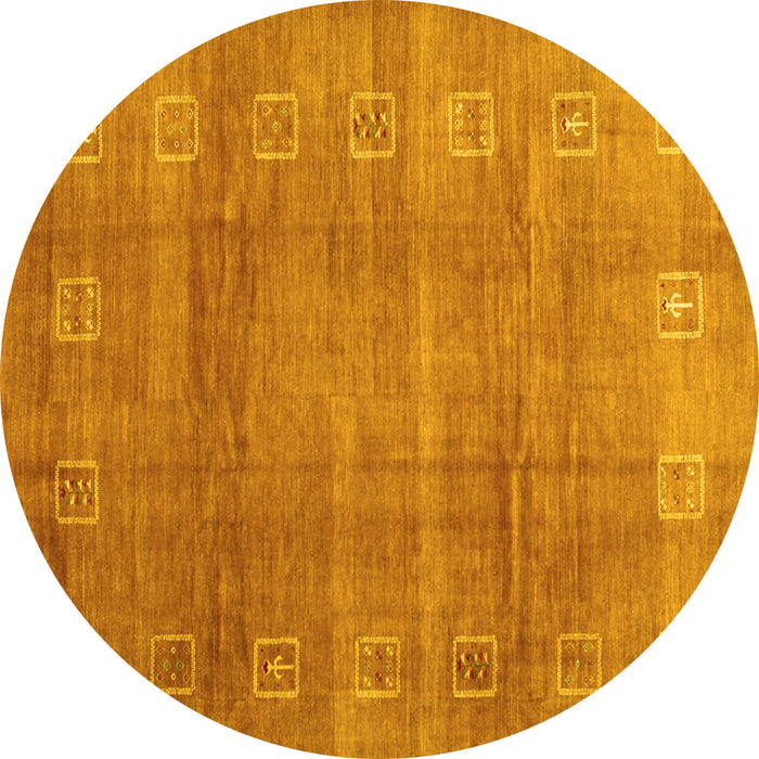 Round Abstract Yellow Contemporary Rug, con2034yw