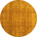 Round Abstract Yellow Contemporary Rug, con2034yw