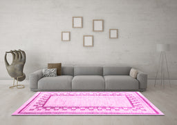 Machine Washable Solid Pink Modern Rug in a Living Room, wshcon2035pnk