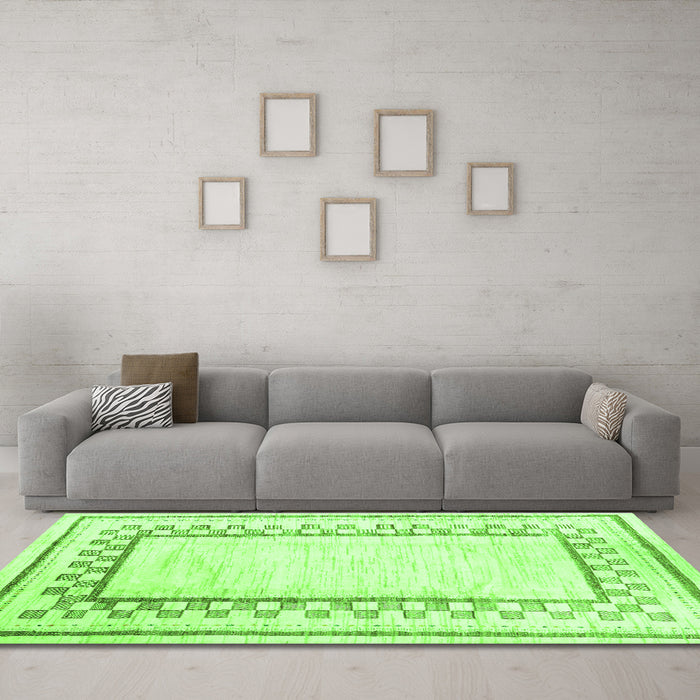 Machine Washable Solid Green Modern Area Rugs in a Living Room,, wshcon2035grn