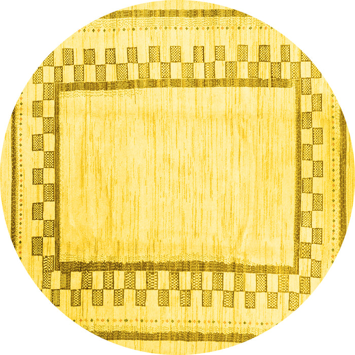 Round Machine Washable Solid Yellow Modern Rug, wshcon2035yw