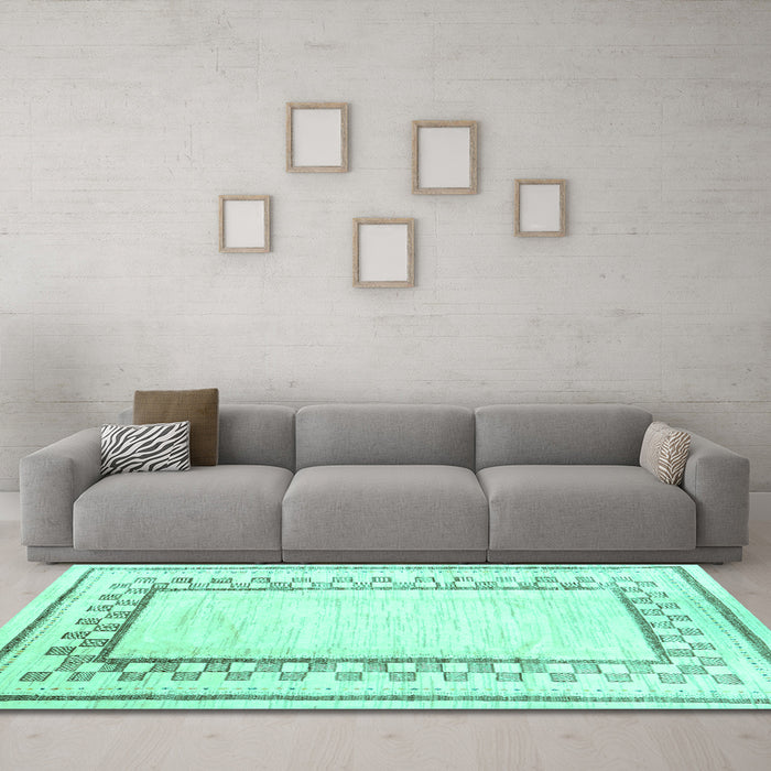 Machine Washable Solid Turquoise Modern Area Rugs in a Living Room,, wshcon2035turq