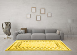 Machine Washable Solid Yellow Modern Rug in a Living Room, wshcon2035yw