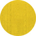 Round Machine Washable Abstract Yellow Contemporary Rug, wshcon2036yw