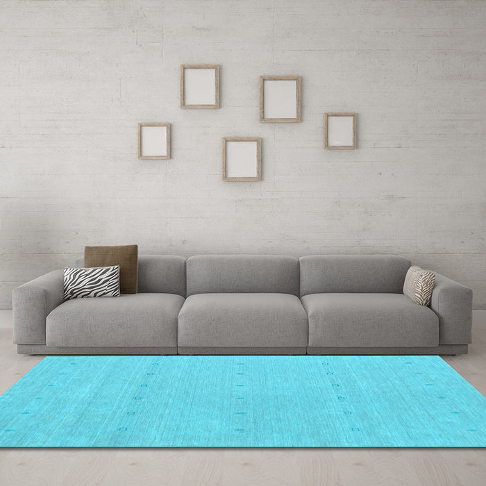 Machine Washable Abstract Light Blue Contemporary Rug in a Living Room, wshcon2036lblu