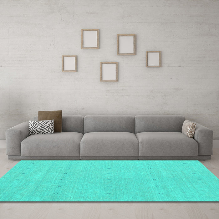 Machine Washable Abstract Turquoise Contemporary Area Rugs in a Living Room,, wshcon2036turq