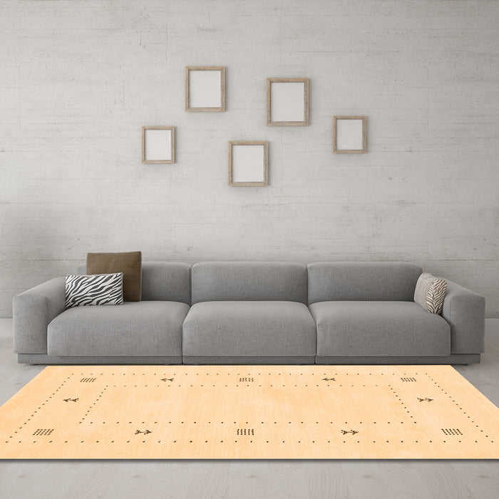 Machine Washable Solid Orange Modern Area Rugs in a Living Room, wshcon2037org