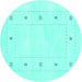 Round Machine Washable Solid Turquoise Modern Area Rugs, wshcon2038turq