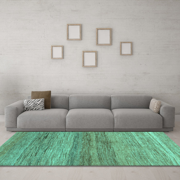 Machine Washable Abstract Turquoise Contemporary Area Rugs in a Living Room,, wshcon2039turq
