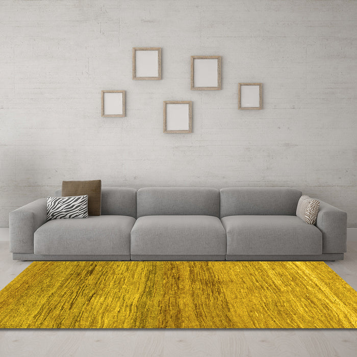 Machine Washable Abstract Yellow Contemporary Rug in a Living Room, wshcon2039yw