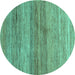 Round Machine Washable Abstract Turquoise Contemporary Area Rugs, wshcon2039turq