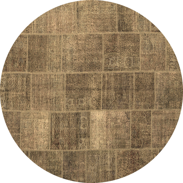 Round Machine Washable Patchwork Brown Transitional Rug, wshcon2041brn