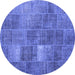 Round Machine Washable Patchwork Blue Transitional Rug, wshcon2041blu