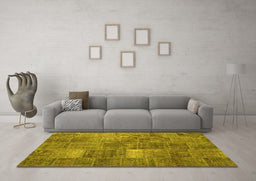 Machine Washable Patchwork Yellow Transitional Rug in a Living Room, wshcon2041yw
