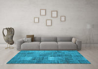 Machine Washable Patchwork Light Blue Transitional Rug, wshcon2041lblu