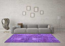 Machine Washable Patchwork Purple Transitional Area Rugs in a Living Room, wshcon2041pur