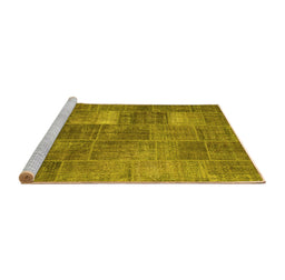 Sideview of Machine Washable Patchwork Yellow Transitional Rug, wshcon2041yw