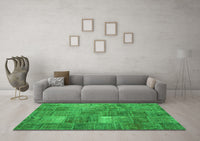 Machine Washable Patchwork Green Transitional Rug, wshcon2041grn