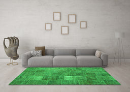 Machine Washable Patchwork Green Transitional Area Rugs in a Living Room,, wshcon2041grn