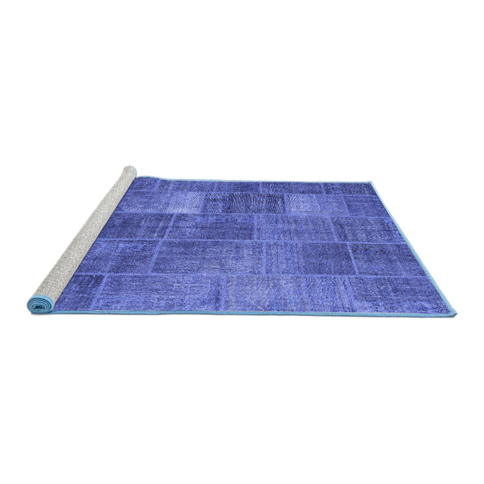 Sideview of Machine Washable Patchwork Blue Transitional Rug, wshcon2041blu