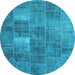 Round Patchwork Light Blue Transitional Rug, con2041lblu