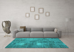 Machine Washable Patchwork Turquoise Transitional Area Rugs in a Living Room,, wshcon2041turq