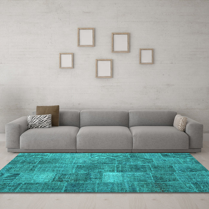Machine Washable Patchwork Turquoise Transitional Area Rugs in a Living Room,, wshcon2041turq