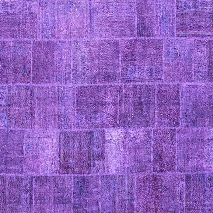 Square Machine Washable Patchwork Purple Transitional Area Rugs, wshcon2041pur
