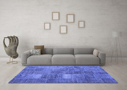 Machine Washable Patchwork Blue Transitional Rug in a Living Room, wshcon2041blu