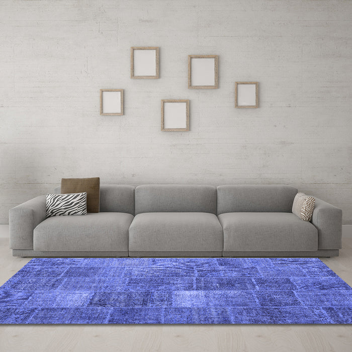Machine Washable Patchwork Blue Transitional Rug in a Living Room, wshcon2041blu