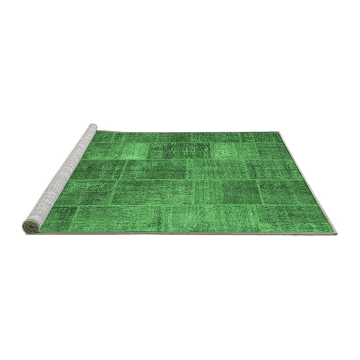 Sideview of Machine Washable Patchwork Emerald Green Transitional Area Rugs, wshcon2041emgrn