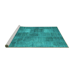 Sideview of Machine Washable Patchwork Turquoise Transitional Area Rugs, wshcon2041turq