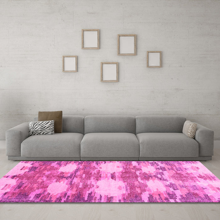 Machine Washable Abstract Pink Contemporary Rug in a Living Room, wshcon2042pnk