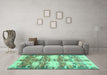 Machine Washable Abstract Turquoise Contemporary Area Rugs in a Living Room,, wshcon2042turq