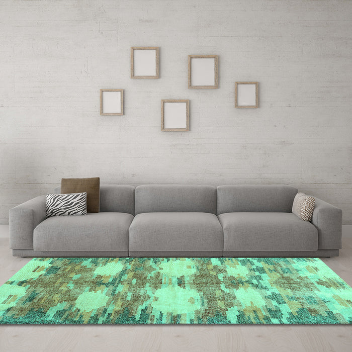 Machine Washable Abstract Turquoise Contemporary Area Rugs in a Living Room,, wshcon2042turq